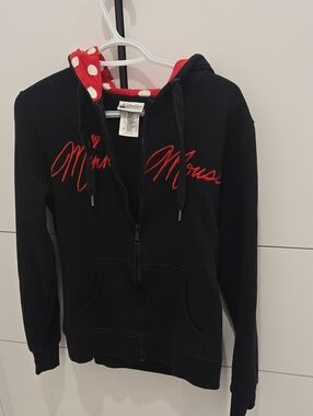 Disney Black Hoodie with Red & White Polka Dot Lining